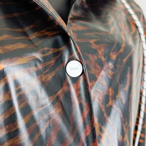 GANNI Women's Tiger Print Brown Raincoat $295 - Picture 12 of 13